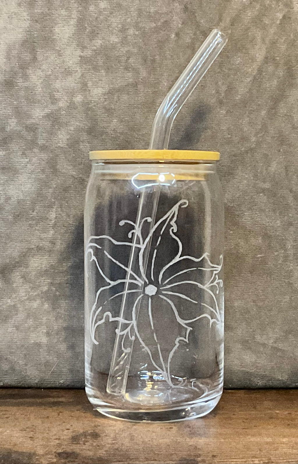 Flower Engraved Glass Cup