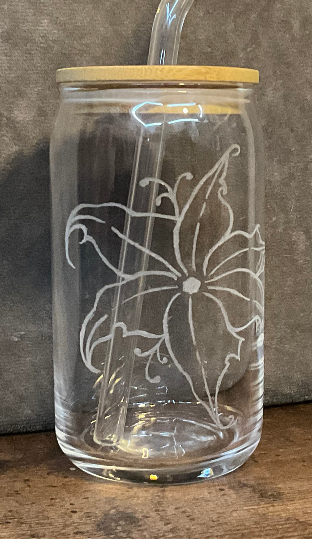 Flower Engraved Glass Cup