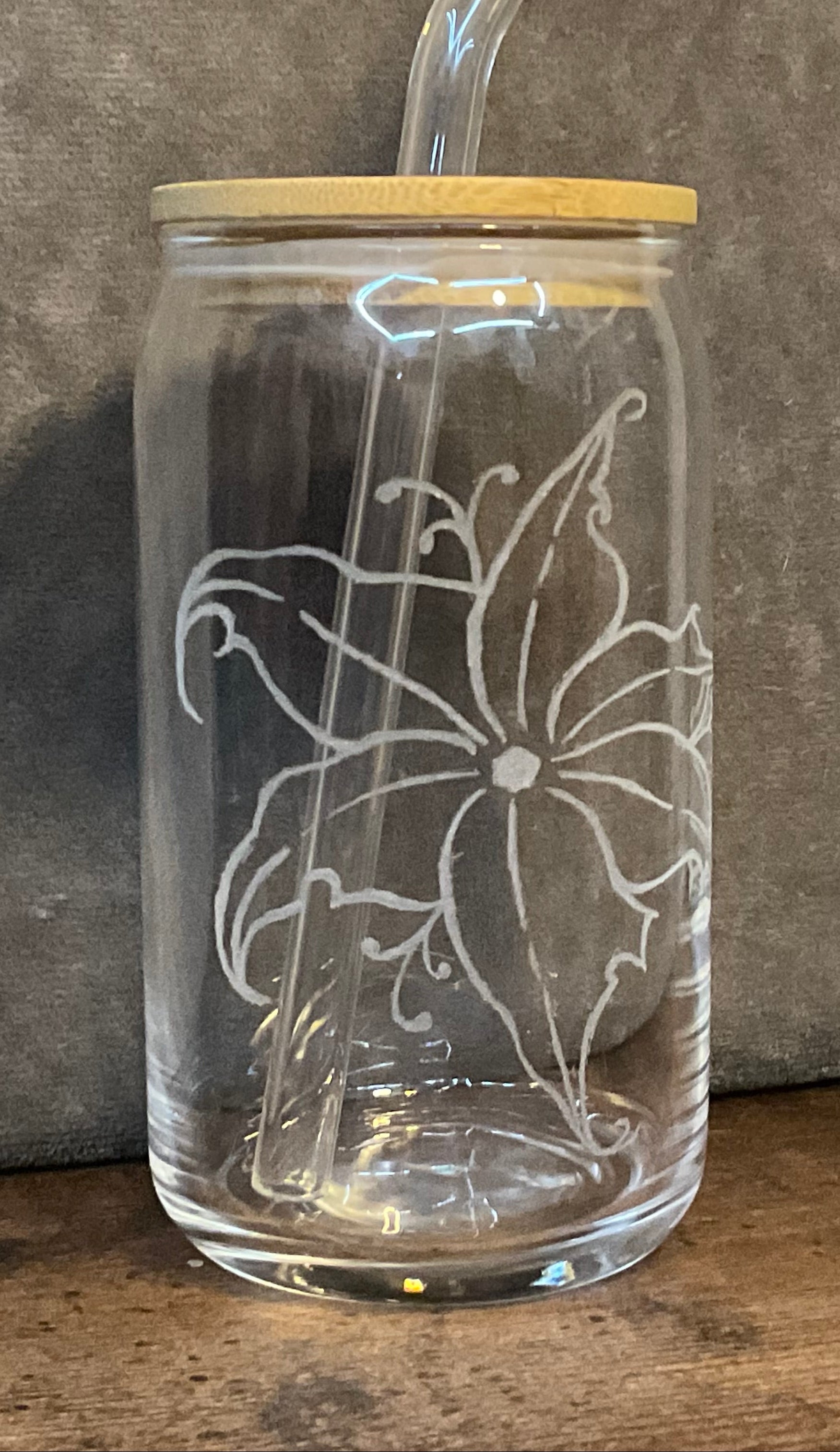 Flower Engraved Glass Cup