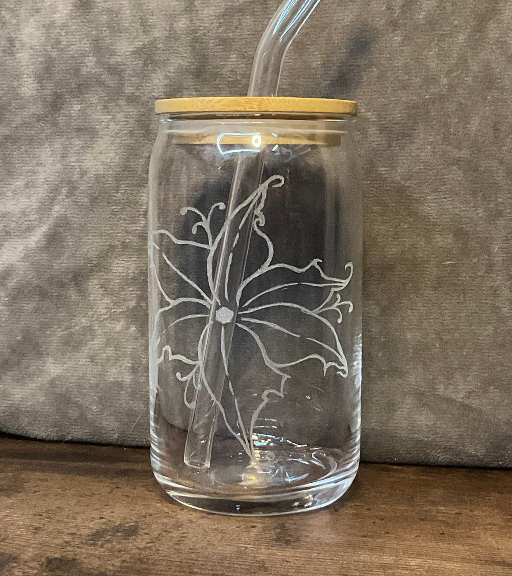 Flower Engraved Glass Cup