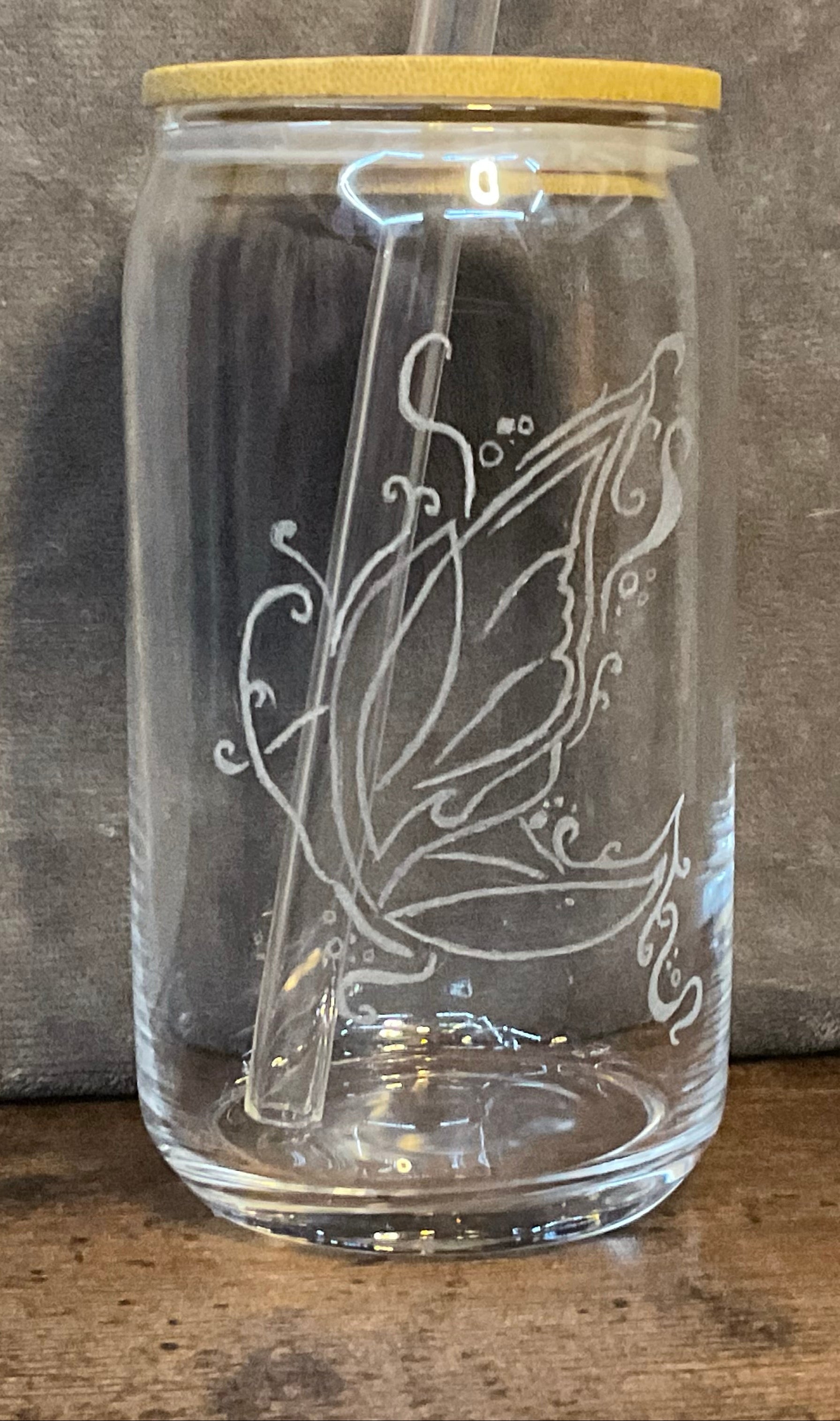 Butterfly Engraved Glass Cup