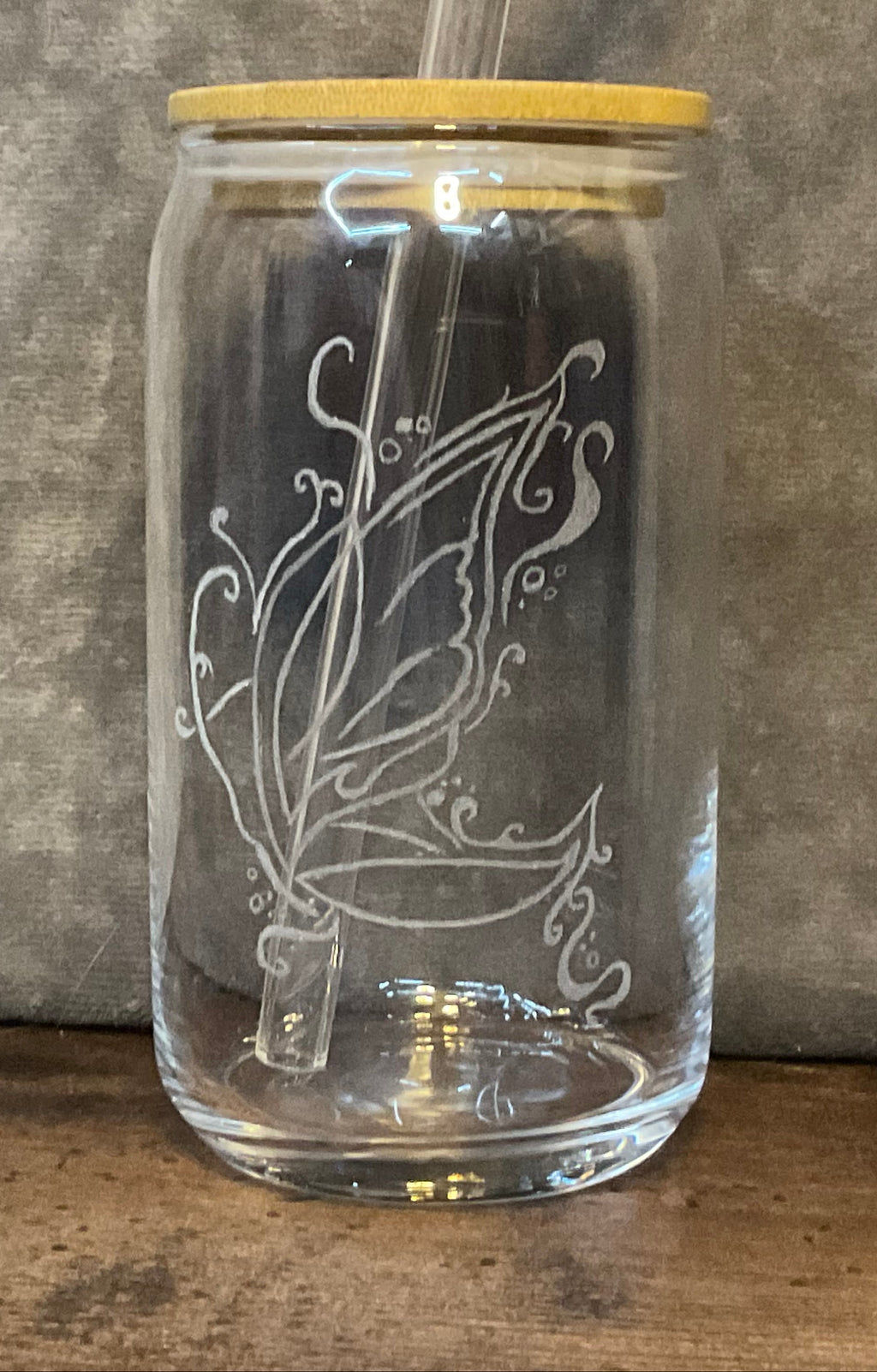Butterfly Engraved Glass Cup