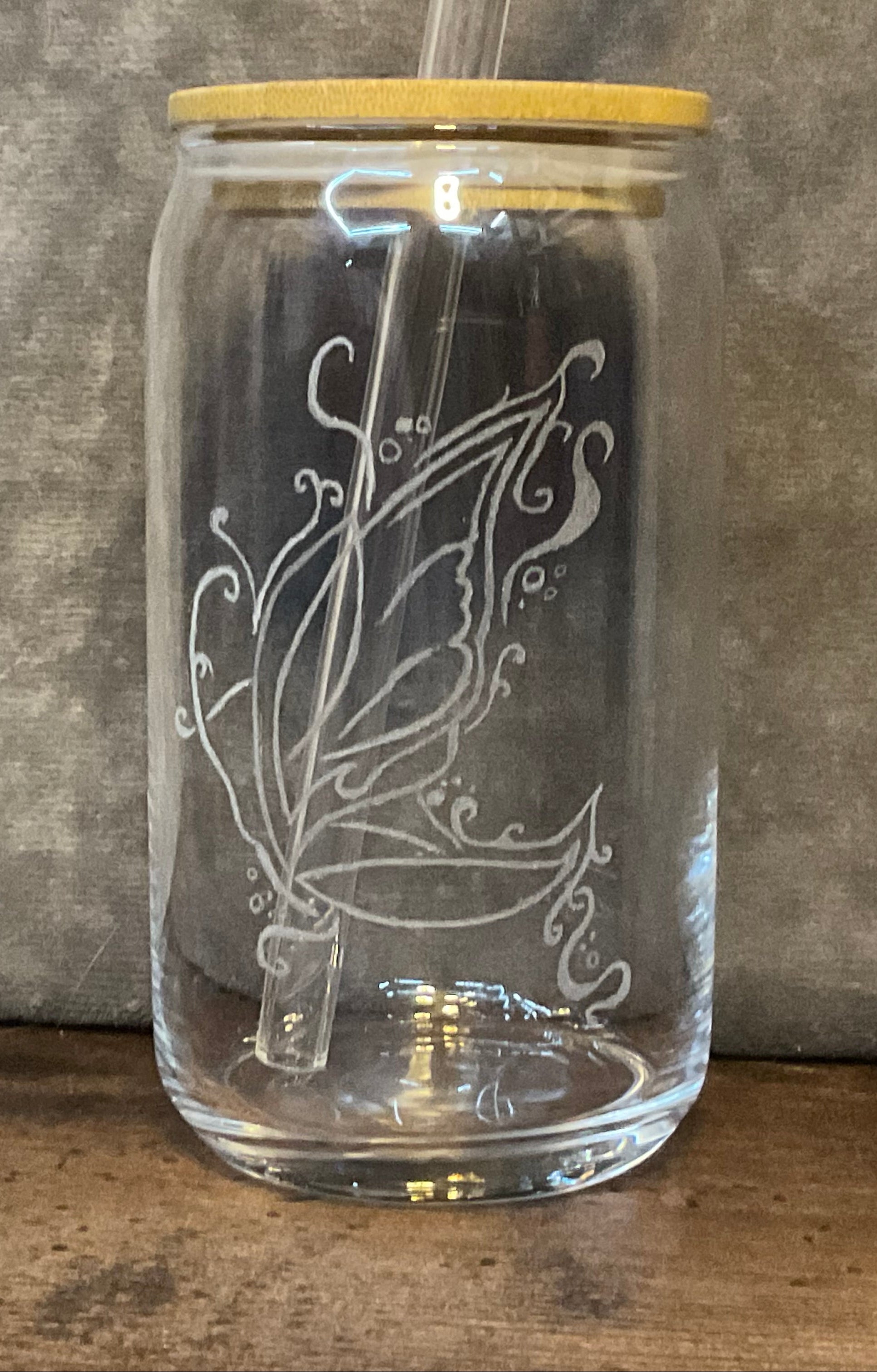 Butterfly Engraved Glass Cup